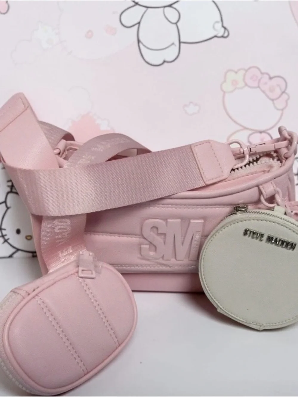 NWT Steve Madden Bzoia 2.0 Chalk Pink Crossbody Belt Bag 3-Piece Set
